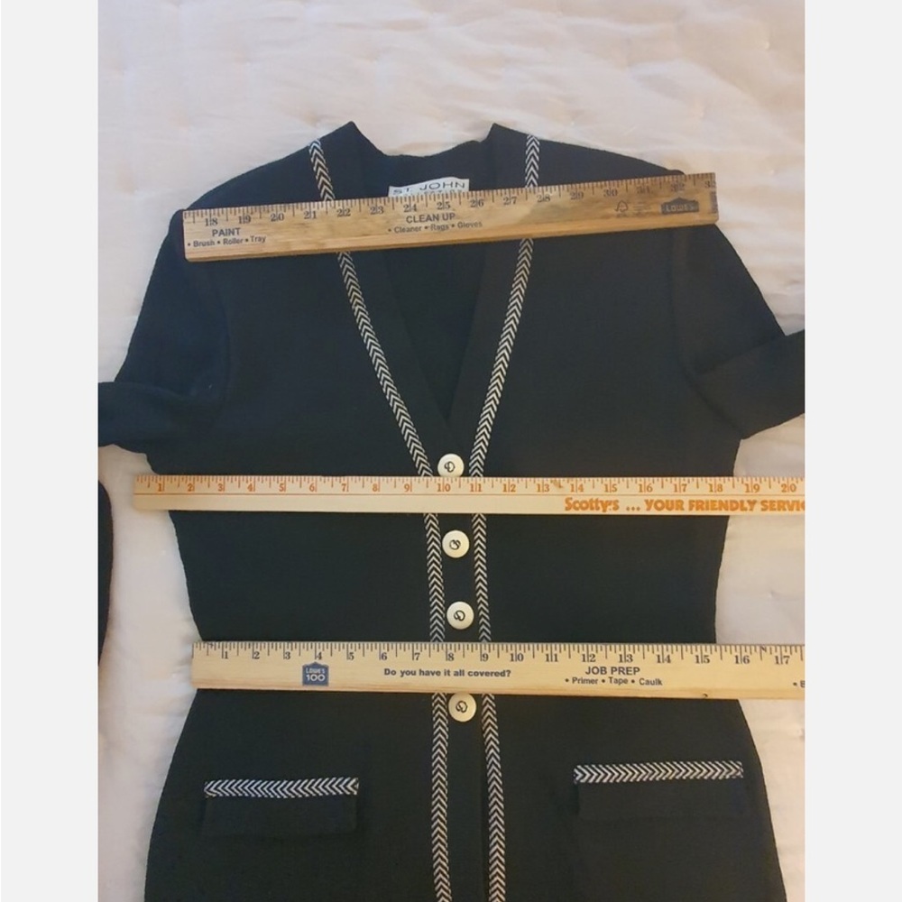 St. John Collection Santana Knit Button Front Cardigan/ Black and White 2 - Picture 9 of 11